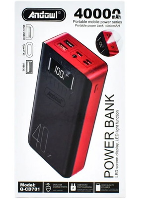 Andowl Power Bank 40000mAh με 2 Θύρες USB – LED Screen Display Power Bank
