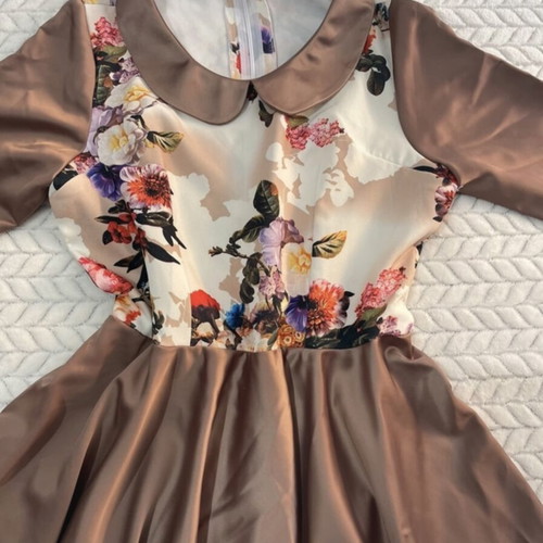 Handmade short dress size M/38 beige and brown made to order