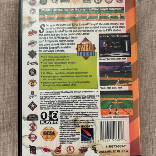 ESPN Baseball Tonight Sega Genesis Mega Drive game used, English full