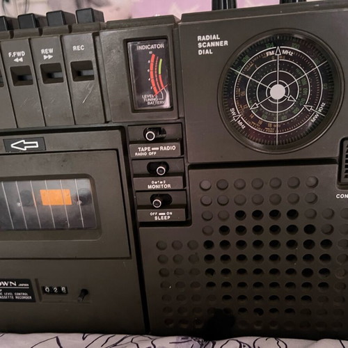 Vintage Crown CRC-466FW portable cassette player used with 3-band radio