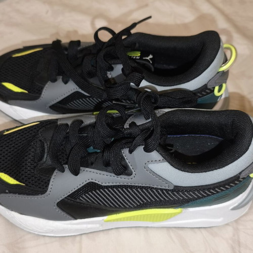 PUMA RS-2K Running System sneakers, size 38, grey and black with neon yellow