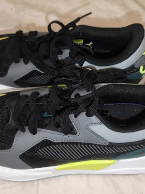 PUMA RS-2K Running System sneakers, size 38, grey and black with neon yellow