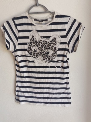 Zara Basic striped T-shirt with leopard cat print, used, size M