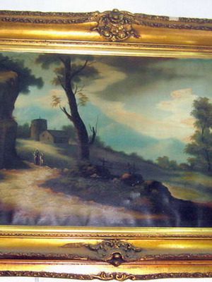 Museum painting old with frame covered with plaster decoration