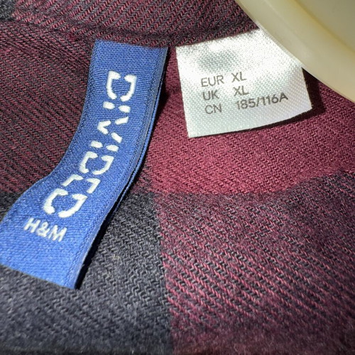 H&M men's flannel shirt, burgundy and black, XL
