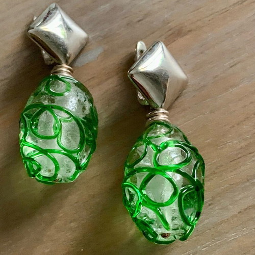 Silver 925 earrings new, green and silver