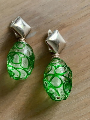 Silver 925 earrings new, green and silver