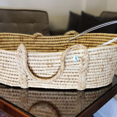 Handmade Wicker Baby Bassinet Set Omega White Cotton Like New