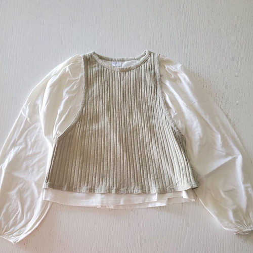 Zara white blouse shirt with sewn beige rib vest 14 years like new
