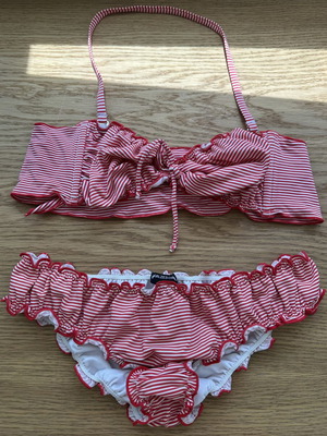 Calzedonia striped bikini top strapless with neck tie, like new, red