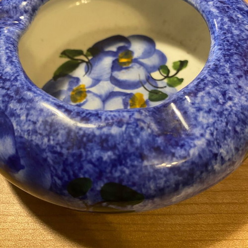Decorative ceramic handmade ashtray with flowers like new, 12 cm