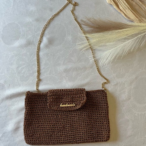 Knitted crossbody bag new, brown iridescent, handmade summer style