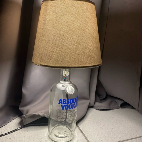 Handmade lamp with Absolut Vodka bottle base like new