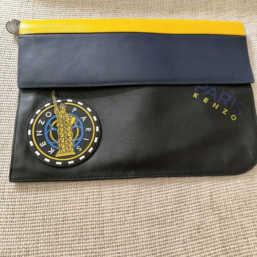 Kenzo Paris Unisex leather clutch like new, black with yellow details