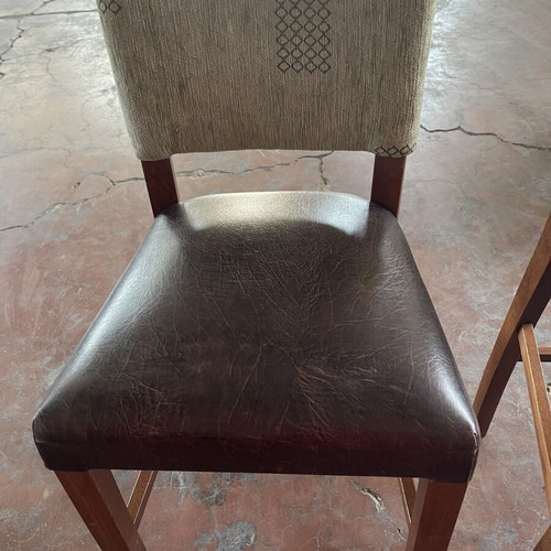 Bar stools set of 2 used with backrest, wood and leatherette
