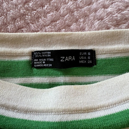 Striped Zara blouse with 3/4 sleeve like new, white-green