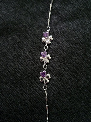 Silver-plated bracelet with clovers and purple stones new