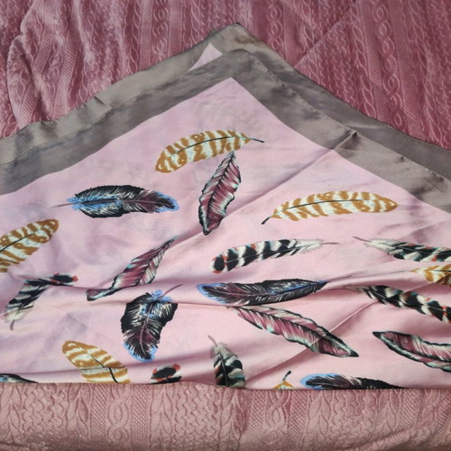Satin scarf used, pink multicolor, medium size
