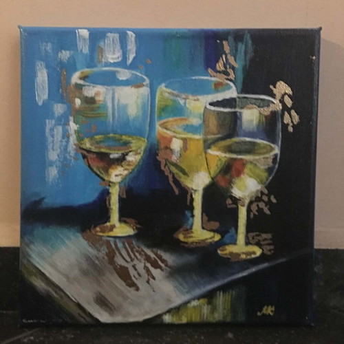 Wine Glasses Acrylic Painting 20x20 cm, new