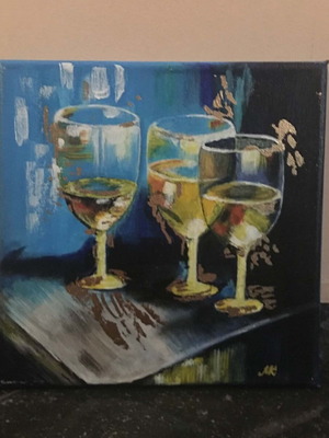 Wine Glasses Acrylic Painting 20x20 cm, new