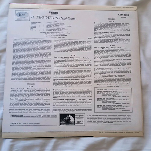 Vinyl record Verdi Il Trovatore highlights like new