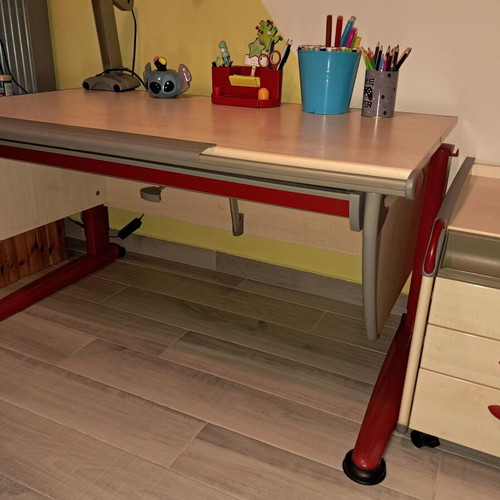 Moll Runner Children's Desk with Drawer Unit and Lamp used
