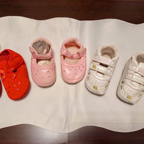 Set of 3 pairs of baby cuddle shoes used, Disney Pooh & Glam Style
