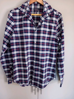 Zara men's shirt blue with large white check and red detail like new