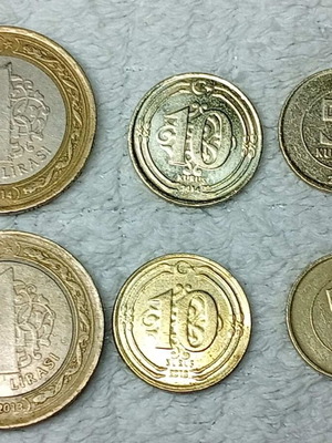 Turkish coins used, set of 6, 2013-2014