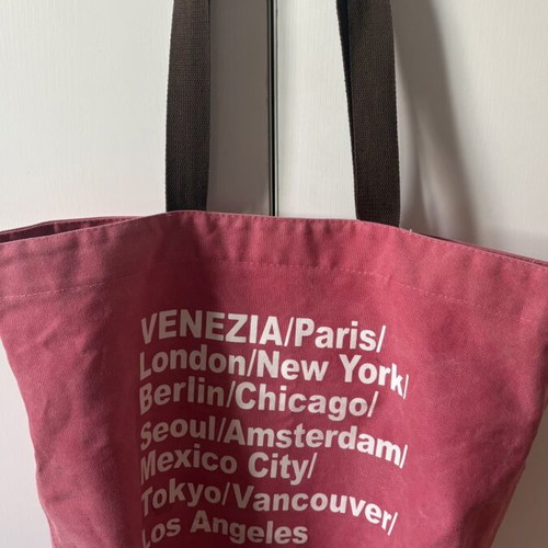 Tote bag like new, cotton canvas shoulder and hand bag, watermelon color