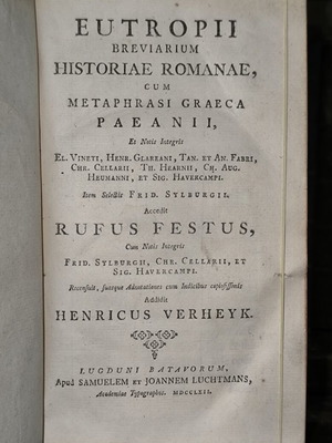 Ευτρόπιος Επιτομή Ρωμαϊκής Ιστορίας 1762, λατινική και ελληνική έκδοση