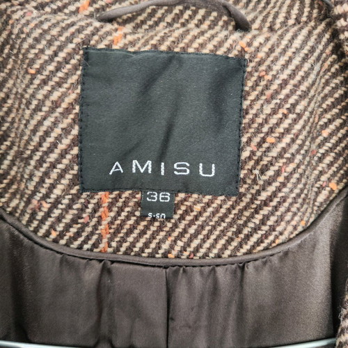 Amisu coat brown checkered like new, wool tweed