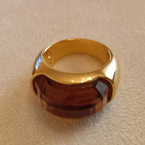 Women's ring used, Italian, gold color with honey transparent stone, size 53