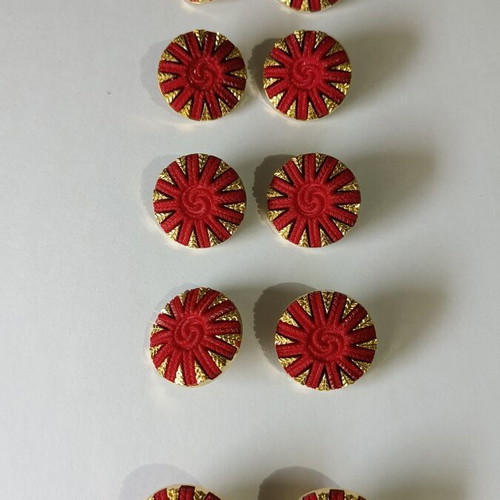 Buttons red with gold, pack of 10, new