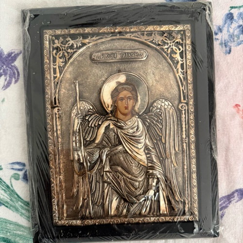 Greek Orthodox icon of Archangel Michael 95C Silver like new