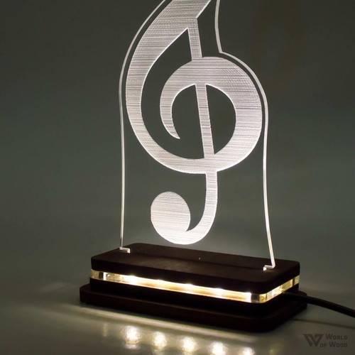 LED lamp "Treble Clef" new with wooden base and plexiglass