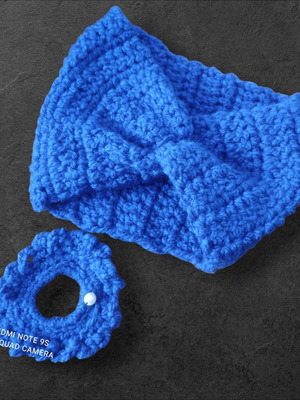 Σετ γυναικεία κορδέλα με scrunchie καινούργιο, μπλε χειροποίητα