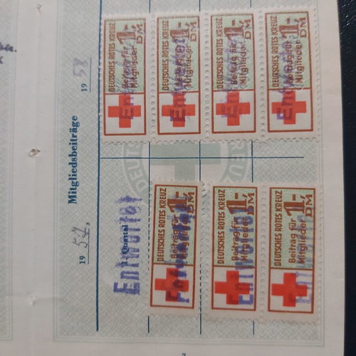 German Red Cross Membership Booklet used with photo and stamps 1959-1964