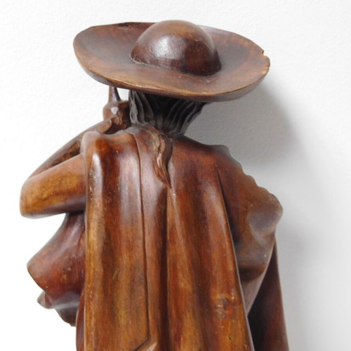 Handmade wooden Mexican folk art statues, pair of 2, damaged