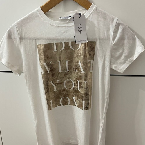 Stradivarius white T-shirt with gold print XS new