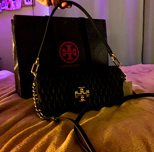 Tory Burch Τσάντα Kira Suede Ruched Small Flap Shoulder Bag 139631 Leccio 325