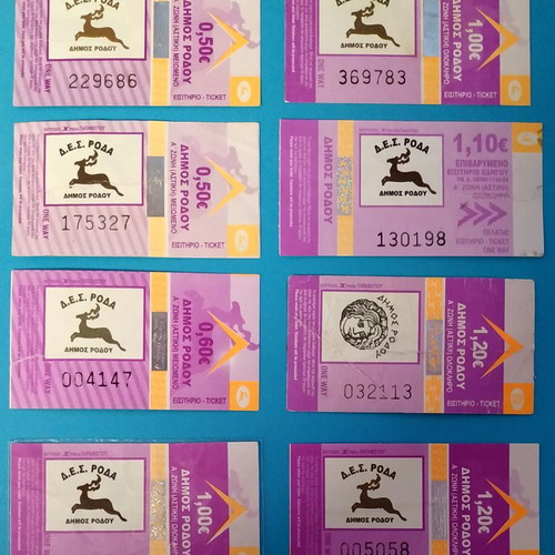 Transport tickets used, pack of 31 pieces Rhodes