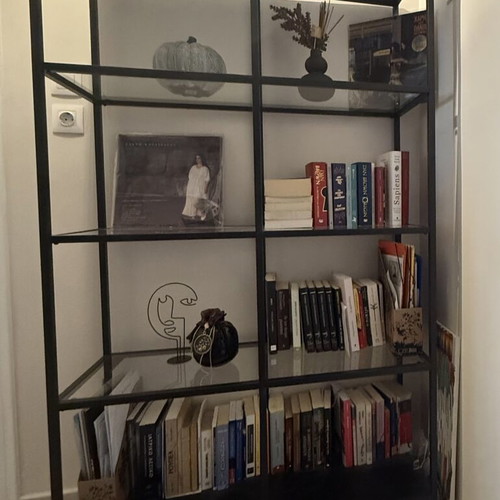 Black Metal Bookshelf with Glass Shelves like new