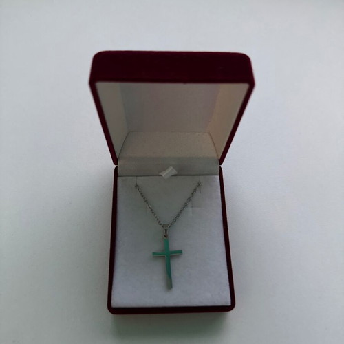Steel cross necklace silver color, chain length 22 cm