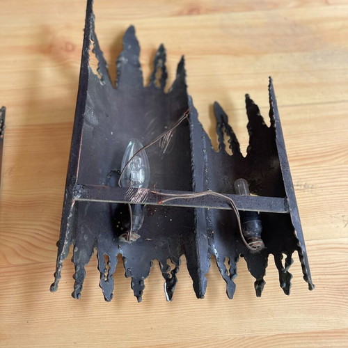 Metal ceiling light with two wall lamps used