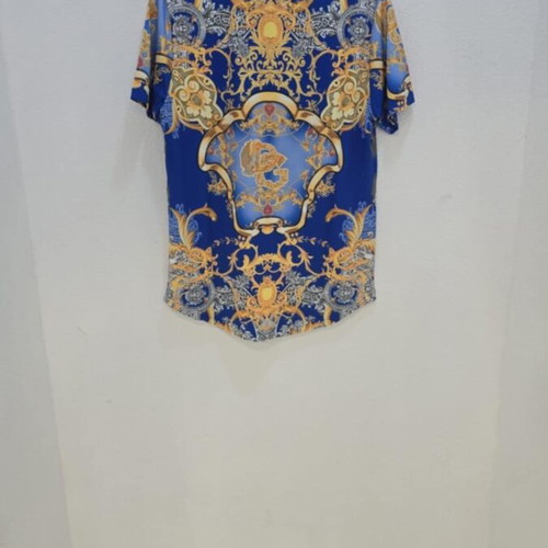 Men's Baroque Print Shirt 3XL Blue and Gold