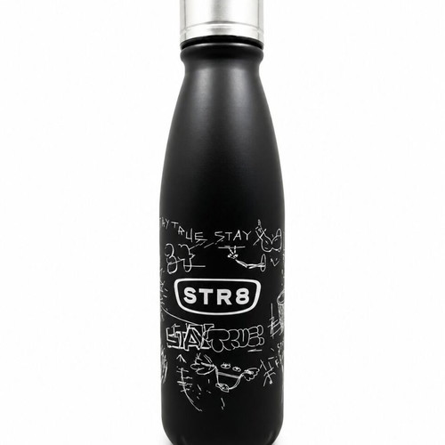 Str8 Metal Water Bottle 500ml Black Matte with Graffiti Design like new