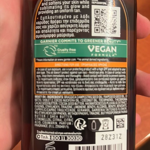 Garnier tanning oil with coconut new