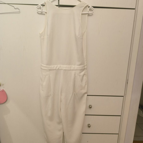 Zara white jumpsuit with open back, slim fit, pockets
