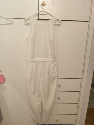 Zara white jumpsuit with open back, slim fit, pockets